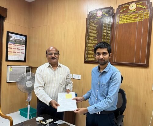Today Monday Meeting withSri Vivek Sharma G. R.Deputy General Manager/ GeneralSouthern Railway Regarding Direct night train service from Coimbatore to TUTICORIN ( Instead of connecting service at Vanchimaniyachi station at Odd hours)
