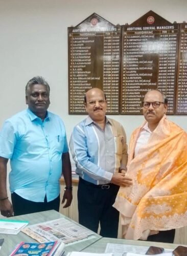 ImportantToday Thursday 30/5 morning @ Chennai ( Southern Railway HQ)  had discussion meeting with 1)Sri KAUSHAL KISHORE., Addl General Manager 2)*Sri Vivek Sharma G. R.Secretary to GM*3) Sri B. Guganesan, Deputy General Manager.,Agenda:-Reg to commence Triweekly Direct night train service from Mettupalayam / Coimbatore to TUTICORIN ,to extend Train service Palaruvi express train to Ernakulam /Palakad  from TUTICORIN , New day time Train services to Madurai / Trichy to run New train services , Timing correction and adequate special trains during Vacations and Festivals……..