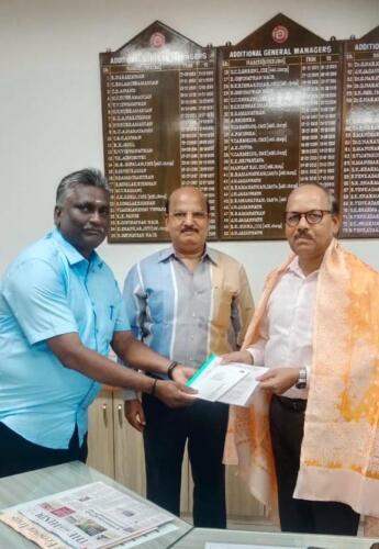 ImportantToday Thursday 30/5 morning @ Chennai ( Southern Railway HQ)  had discussion meeting with 1)Sri KAUSHAL KISHORE., Addl General Manager 2)*Sri Vivek Sharma G. R.Secretary to GM*3) Sri B. Guganesan, Deputy General Manager.,Agenda:-Reg to commence Triweekly Direct night train service from Mettupalayam / Coimbatore to TUTICORIN ,to extend Train service Palaruvi express train to Ernakulam /Palakad  from TUTICORIN , New day time Train services to Madurai / Trichy to run New train services , Timing correction and adequate special trains during Vacations and Festivals……..