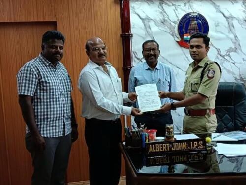 Today 2/9 Monday morning, Meeting with Shri Albert John I.P.S., Superintendent of Police, Thoothukudi District.and presented our Memorandum.