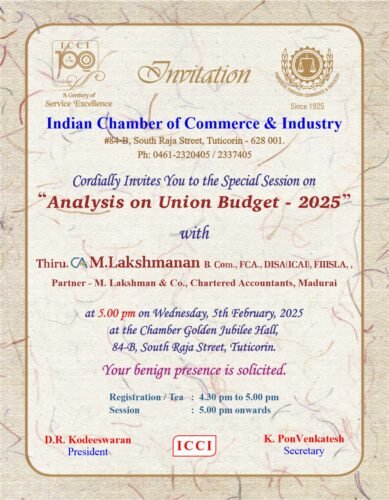 REMINDER:-  The Union Budget 2025 brings key policy changes and Tax reforms that could impact our Business and trade .  A well-executed budget analysis can provide clarity, optimize resource allocation, and highlight areas for enhancing our financial health. <br>   *Kindly attend this Special session on Analysis on Union Budget - 2025 and also depute your CFO Financial/ Accounts staffs to attend this session and be benefited*.